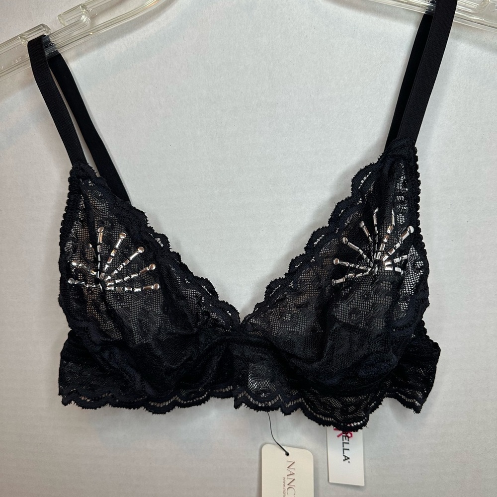 Nancy Meyer Black Lace Bralette with Sequin Detail, medium, NWT